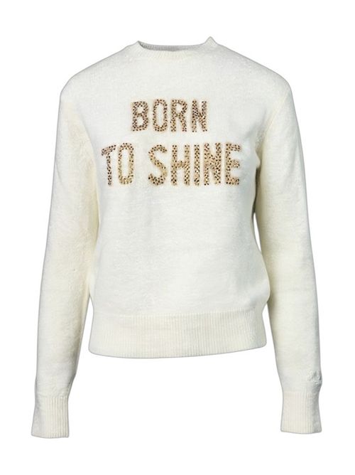 girocollo donna panna con scritta born to shine MC2 Saint Barth | NEW QUEEN ALPACA - BORN SHINE10 STRASS